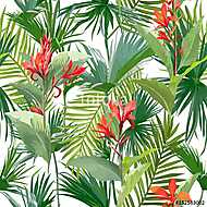 Trópusi pálma levelek és virágok, dzsungel levelek zökkenőmentes vászonkép, poszter vagy falikép