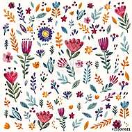 Floral pattern with watercolor flowers and leaves vászonkép, poszter vagy falikép