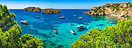 Spain Majorca Mediterranean Sea Panorama Coast Bay with Boats at vászonkép, poszter vagy falikép