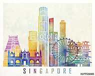 Singapore landmarks watercolor poster vászonkép, poszter vagy falikép