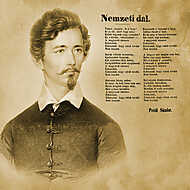 Petőfi Sándor arcképe a Nemzeti dal nyomtatott kiadásának képével vászonkép, poszter vagy falikép