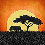 Szavannai naplemente orrszarvúval vászonkép, poszter vagy falikép