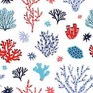 Kék és piros korallok tapétaminta vászonkép, poszter vagy falikép
