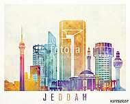 Jeddah landmarks watercolor poster vászonkép, poszter vagy falikép