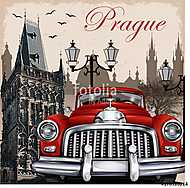 Prague retro poster vászonkép, poszter vagy falikép