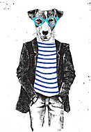 Kézzel készített öltözött kutya hipster stílusban vászonkép, poszter vagy falikép