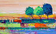 Művészi tarka kompozíció fákkal (olajfestmény reprodukció) vászonkép, poszter vagy falikép