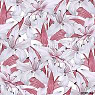 Pattern with lilies. Floral seamless watercolor background with vászonkép, poszter vagy falikép