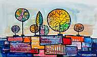 Absztrakt, modern színes fák (olajfestmény reprodukció) vászonkép, poszter vagy falikép