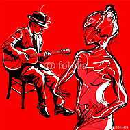 Cigány gitár jazz és női tánc vászonkép, poszter vagy falikép