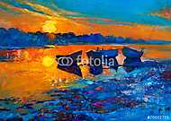 Csónakok a naplemenő fényében vászonkép, poszter vagy falikép
