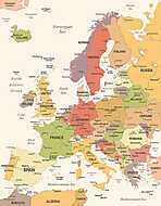 Európa térkép - Vintage vektoros illusztráció vászonkép, poszter vagy falikép