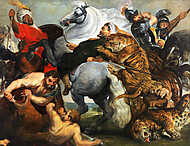 Tigris, oroszlán és leopárd vadászat (színverzió 2) vászonkép, poszter vagy falikép