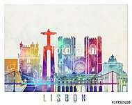 Lisbon landmarks watercolor poster vászonkép, poszter vagy falikép