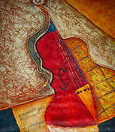 Absztrakt hegedű (olajfestmény reprodukció) vászonkép, poszter vagy falikép