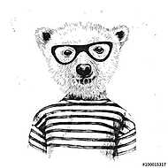Kézzel rajzolt öltözött hipster medve illusztrációja vászonkép, poszter vagy falikép