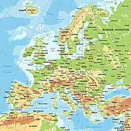 Európa - fizikai térkép vászonkép, poszter vagy falikép