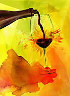 Vörösbor öntés pohárba (akvarell) vászonkép, poszter vagy falikép