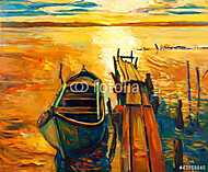 Naplemente és a csónakok vászonkép, poszter vagy falikép