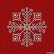 Absztrakt karácsonyi kártya kötött hópehely piros / fehér vászonkép, poszter vagy falikép