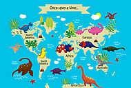 Világtérkép dinoszauruszokkal gyerekszobába vászonkép, poszter vagy falikép