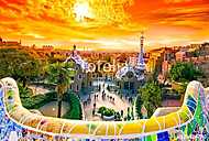 View of the city from Park Guell in Barcelona, Spain, at sunrise vászonkép, poszter vagy falikép