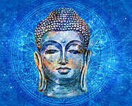 Buddha fej kék háttérben vászonkép, poszter vagy falikép