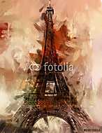 Absztrakt stílusú Eiffel-torony (olajfestmény reprodukció) vászonkép, poszter vagy falikép