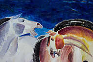 Absztrakt színes lovak (akvarell) vászonkép, poszter vagy falikép