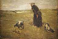 Öregasszony és kecskéi (tanulmány) vászonkép, poszter vagy falikép