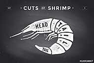 Cut of meat set. Poster Butcher diagram and scheme - Shrimp vászonkép, poszter vagy falikép