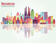 Barcelona skyline detailed silhouette. Vector illustration vászonkép, poszter vagy falikép