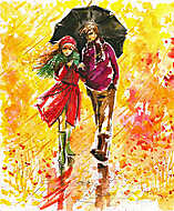 Őszi séta-akvarell vászonkép, poszter vagy falikép