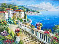 Görög tengerpart lakóházakkal vászonkép, poszter vagy falikép