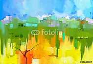 Absztrakt színes tájkép (olajfestmény reprodukció) vászonkép, poszter vagy falikép