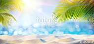 Abstract Beach Background - Sunny Sand And Shiny Sea At Shadows Of Palm Tree vászonkép, poszter vagy falikép