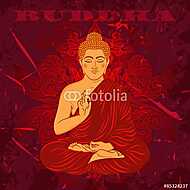 Vintage poszter ülő Buddha a grunge háttér fölött vászonkép, poszter vagy falikép