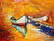 Sárga fények csónakokkal vászonkép, poszter vagy falikép