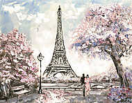 Olajfestés, Párizs utcafelmérése. Tender táj, tavasz vászonkép, poszter vagy falikép
