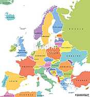 Európa egyetlen állam politikai térképe. Minden ország különböző vászonkép, poszter vagy falikép