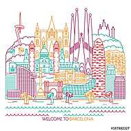 Barcelona skyline detailed silhouette. Vector line illustration vászonkép, poszter vagy falikép