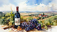 Szőlő borral és őszi tájképpel 4. (vizfesték effekt) vászonkép, poszter vagy falikép