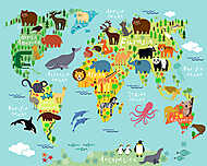 Világtérkép állatokkal vászonkép, poszter vagy falikép