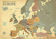 Európa nagyvárosa térképe - Vintage texture - English / US langu vászonkép, poszter vagy falikép