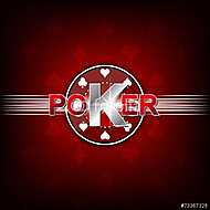 Póker illusztráció piros háttéren kártya szimbólum és chip vászonkép, poszter vagy falikép
