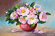 Rózsaszín virágok vázában (olajfestmény reprodukció) vászonkép, poszter vagy falikép