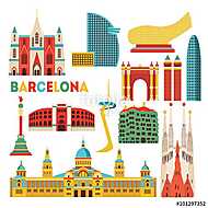 Barcelona detailed monuments. Vector illustration vászonkép, poszter vagy falikép