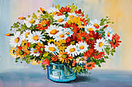 Tavaszi virágok üvegvázában (olajfestmény reprodukció) vászonkép, poszter vagy falikép