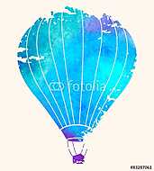 Kék hőlégballon akvarell technikával vászonkép, poszter vagy falikép
