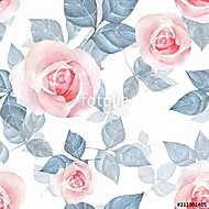 Delicate roses. Hand drawn watercolor floral seamless pattern 4 vászonkép, poszter vagy falikép